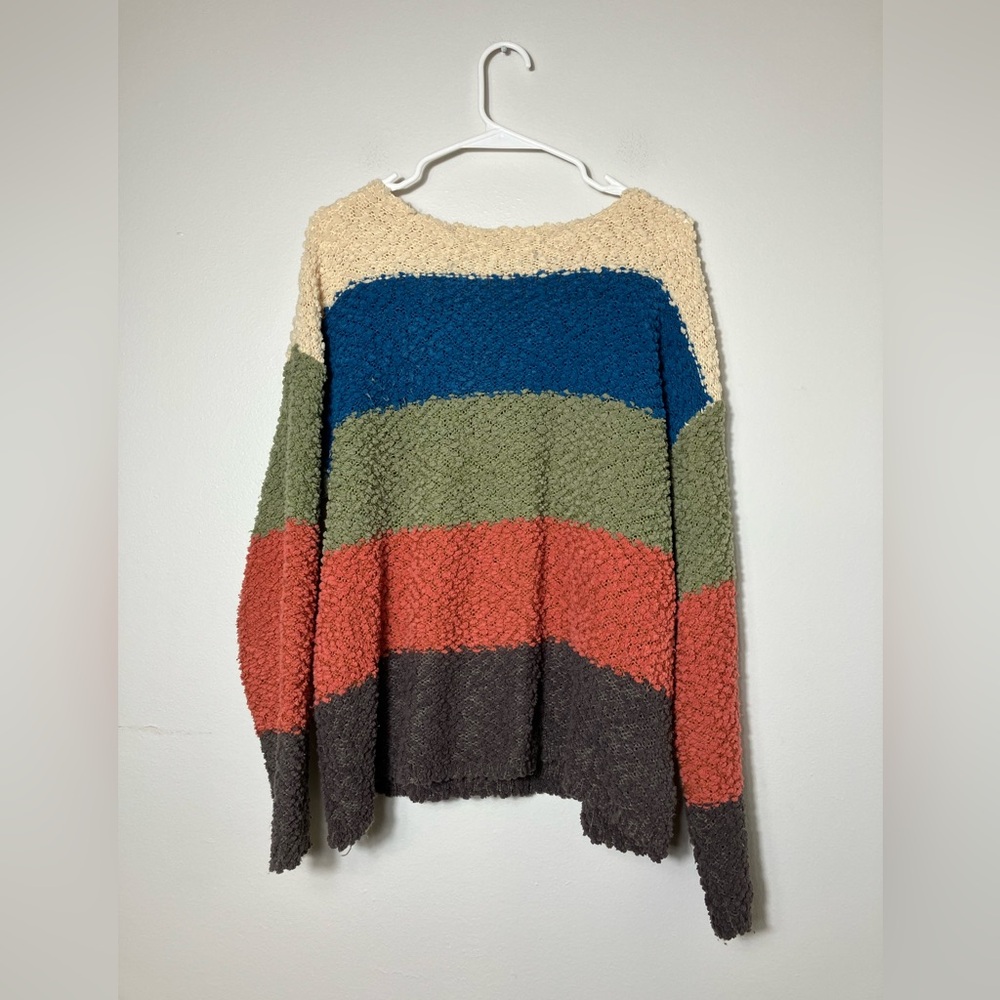Umgee Sherpa Pullover Sweater‎ Colorblock Sz Large Boho Cozy Beach